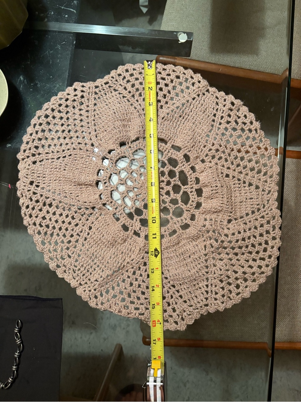 Crochet Doily Table Accent - Home Accents. Handmade. Cream & Tan. - Picture 3 of 5